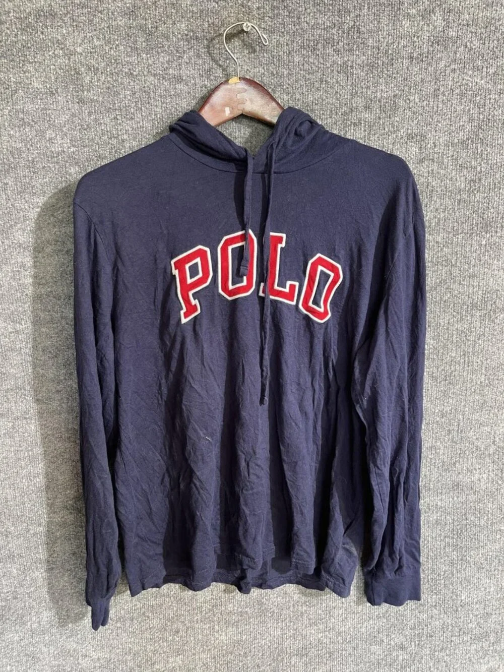 Polo Ralph Lauren Hoodie Mens Large Blue Lightweight POLO Graphic Pullover